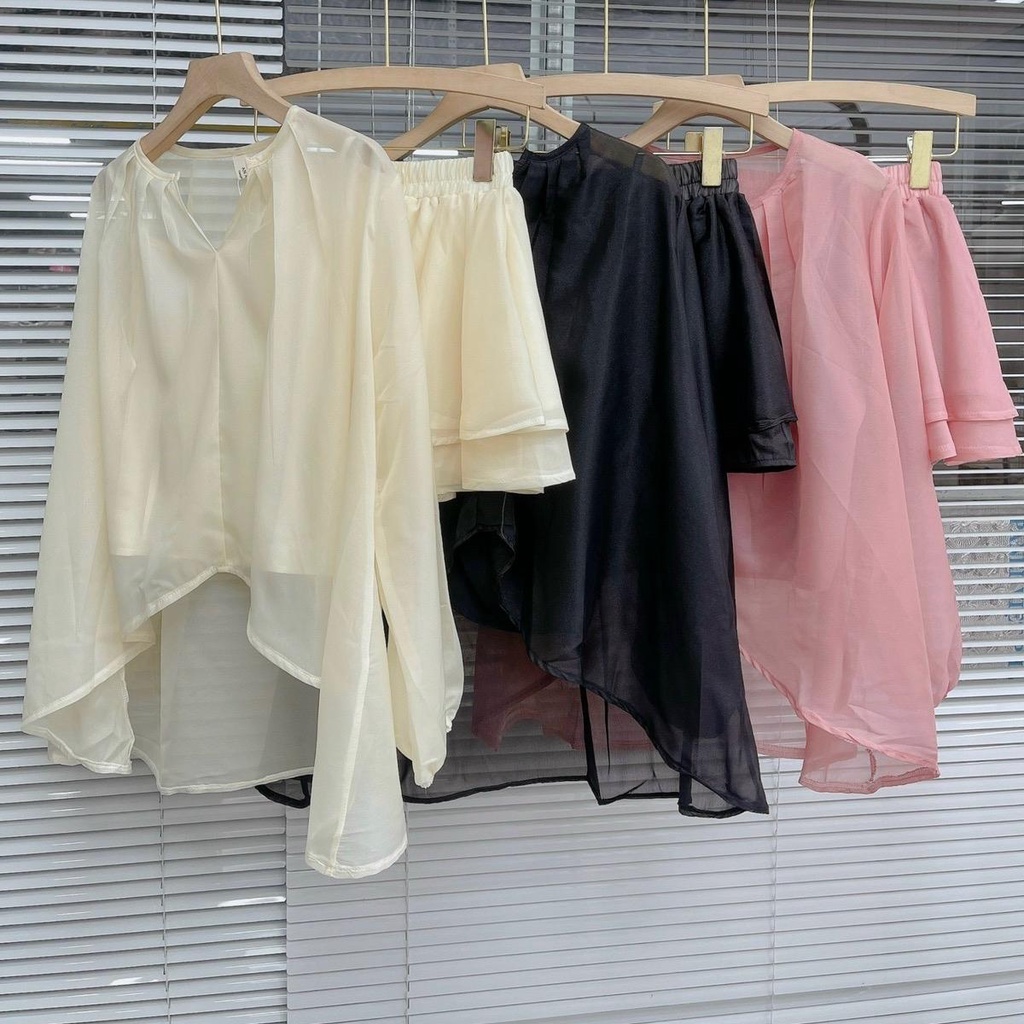 Set voan tơ 3 món áo điệu quần váy bèo cạp chun Tấm Clothes