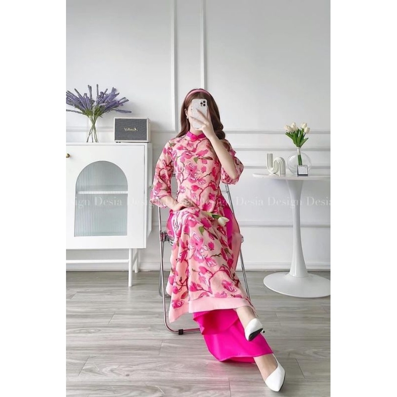 Áo dài tơ mộc 4 tà họa tiết hoa đẹp ⚡ HÀNG LOẠI 1 ⚡ Áo dài tay lỡ hàng thiết kế chất vải mềm mại co giãn nhẹ