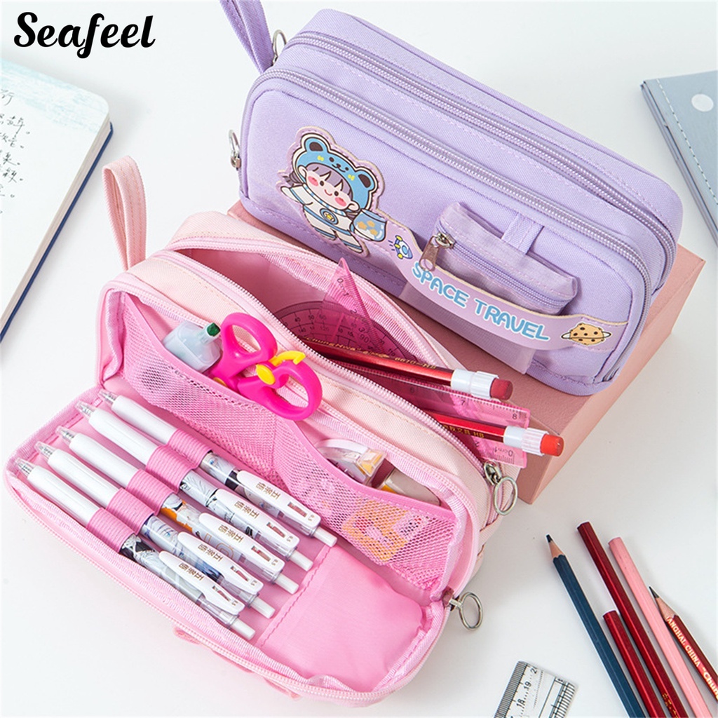 Túi Đựng Bút Đa Năng Có Khóa Kéo In Họa Tiết Dễ Thương Tiện Dụng Cho Trường Học / Văn Phòng