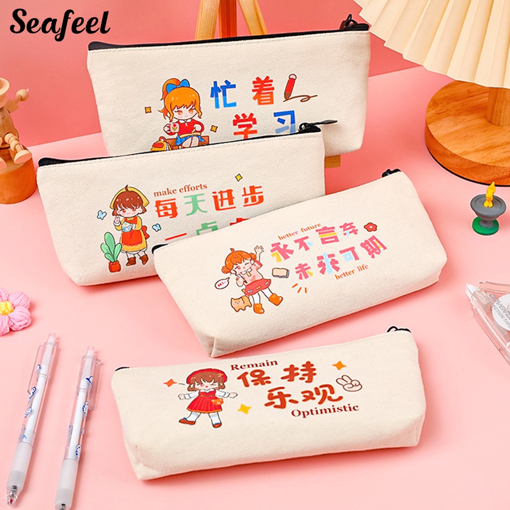 Túi Đựng Bút Có Khóa Kéo Họa Tiết Hoạt Hình Dễ Thương