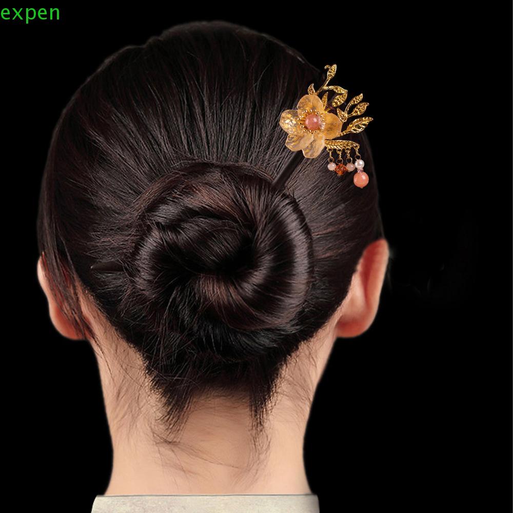 EXPEN Trâm Cài Tóc Bằng Gỗ Phối Tua Rua Phong Cách Cổ Điển