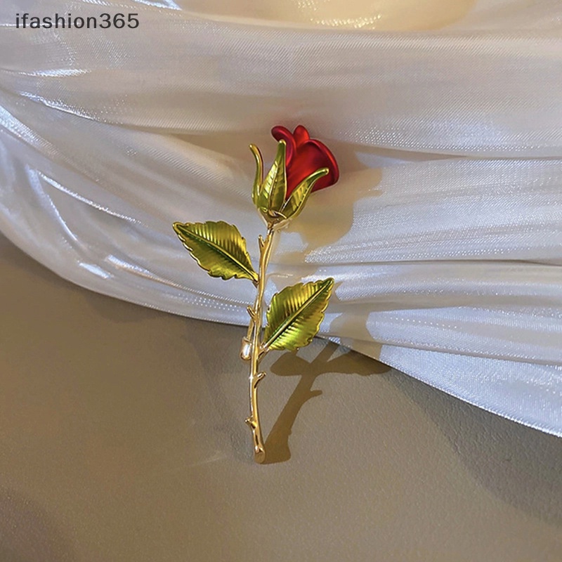 Ghim Cài Áo Hình Hoa Hồng Tráng Men Màu Đỏ Phong Cách Cổ Điển Thời Trang ifashion365