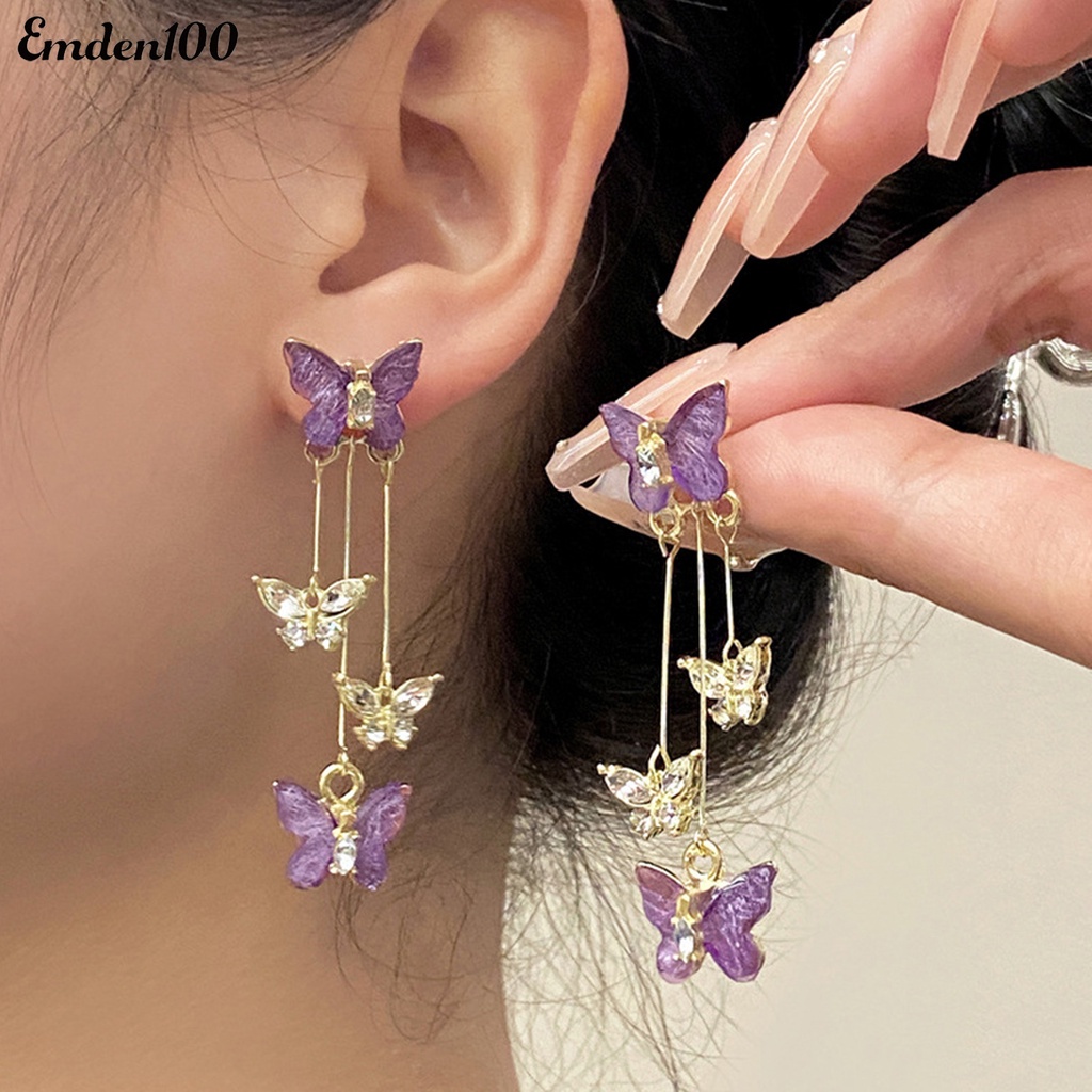 1 Đôi Bông Tai Dài Hình Bướm Đính Đá Sang Trọng Cho Nữ