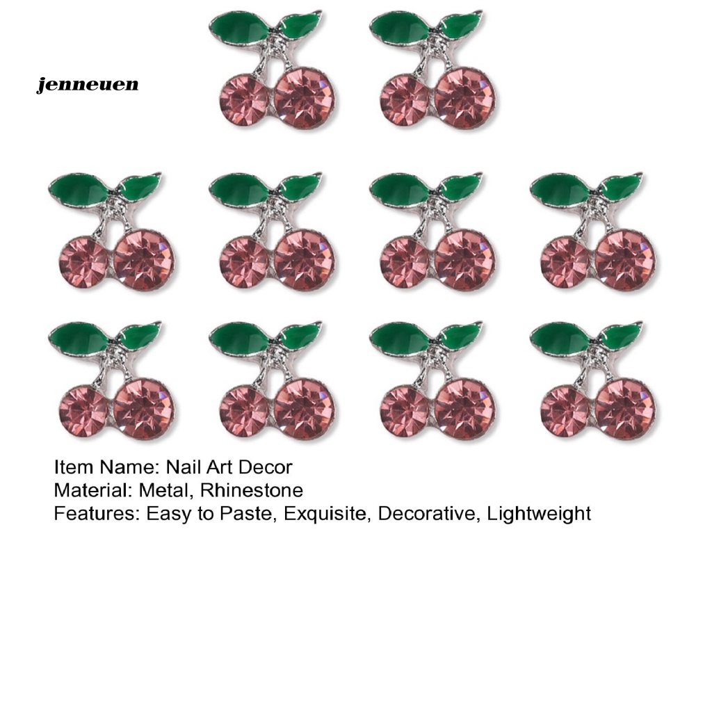Set 10 Phụ Kiện Đính Trang Trí Móng Tay Chống Rỉ Sét Hình Quả Cherry Đính Đá Xinh Xắn
