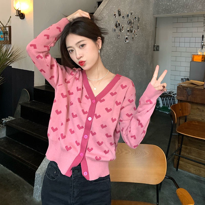 First Love Áo Khoác Cardigan Dệt Kim Màu Hồng Ngọt Ngào Phong Cách Pháp Cho Nữ Thirteen Line