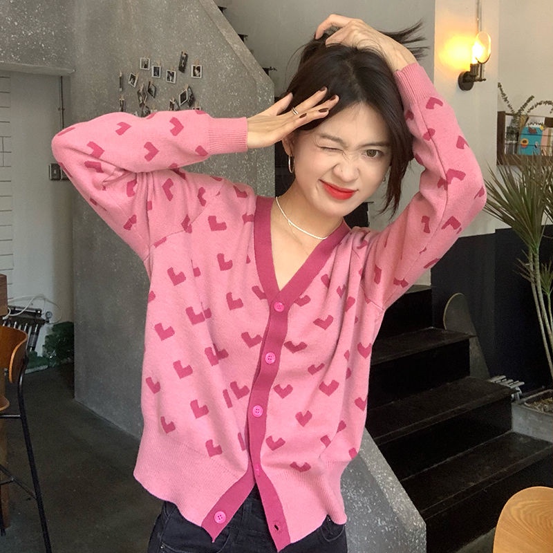 First Love Áo Khoác Cardigan Dệt Kim Màu Hồng Ngọt Ngào Phong Cách Pháp Cho Nữ Thirteen Line