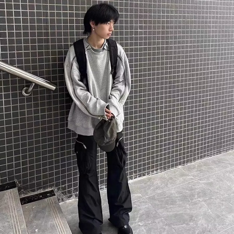 Áo Sweater Cổ Tròn Có Khóa Kéo Đôi Màu Trơn Phong Cách Hàn Quốc Thời Trang Cho Nam