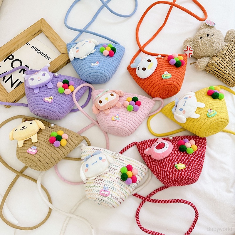 Túi Cói Đeo Chéo mini In Họa Tiết Hoạt Hình Dễ Thương Thời Trang Đi Biển Cho Bé Gái