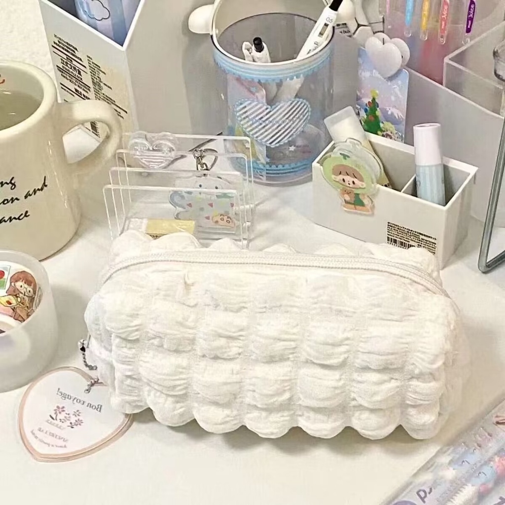 Túi Đựng Bút Chì SY2 Sức Chứa Lớn Màu Kem Viết Đơn Giản Cho Học Sinh