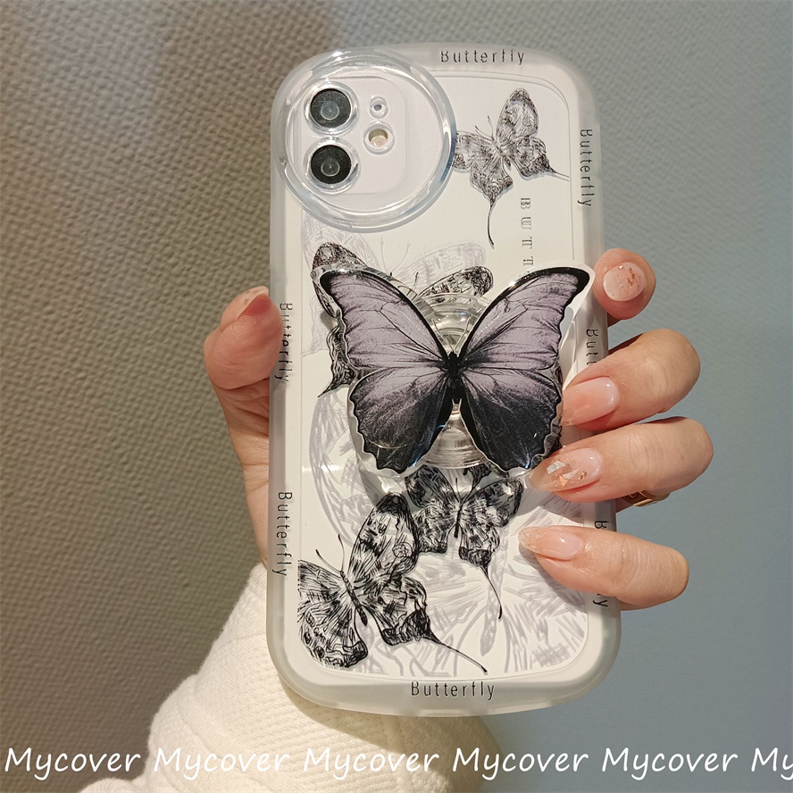 Ốp Điện Thoại Silicon Mềm Họa Tiết Bướm Gắn Giá Đỡ Cho iPhone 11 13 12 14 Pro Max X XR Xs Max 6 7 8 Plus
