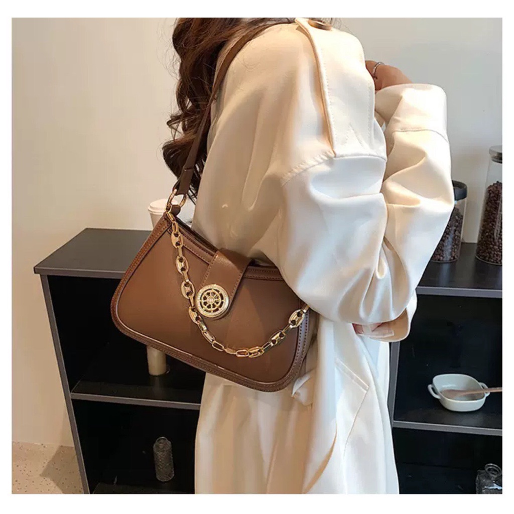 Túi kẹp nách nữ đeo chéo khóa tròn thời trang hàn quốc giá rẻ đi chơi Eva Bag