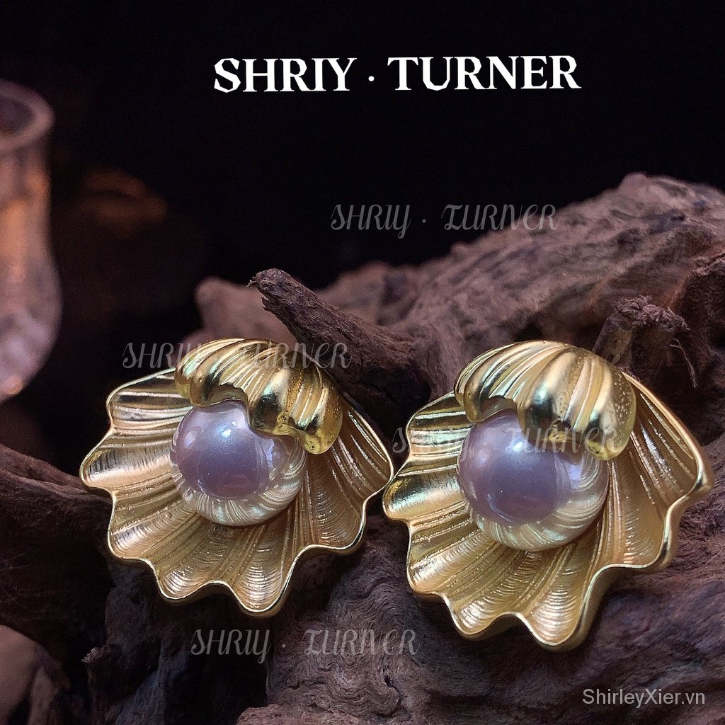 Shriy TURNER Bông Tai Mạ bạc S925 Hình Ngọc trai Vỏ Sò Con trai sông Phong cách tòa án thời trang New York Phụ kiện thời trang nữ sáng tạo cá tính