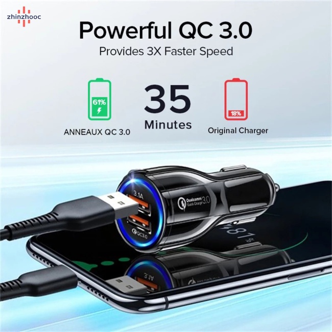 Củ Sạc Nhanh Qc3.0 Kép Usb Kép Bằng Hợp Kim Nhôm Thông Minh Cho Xe Hơi