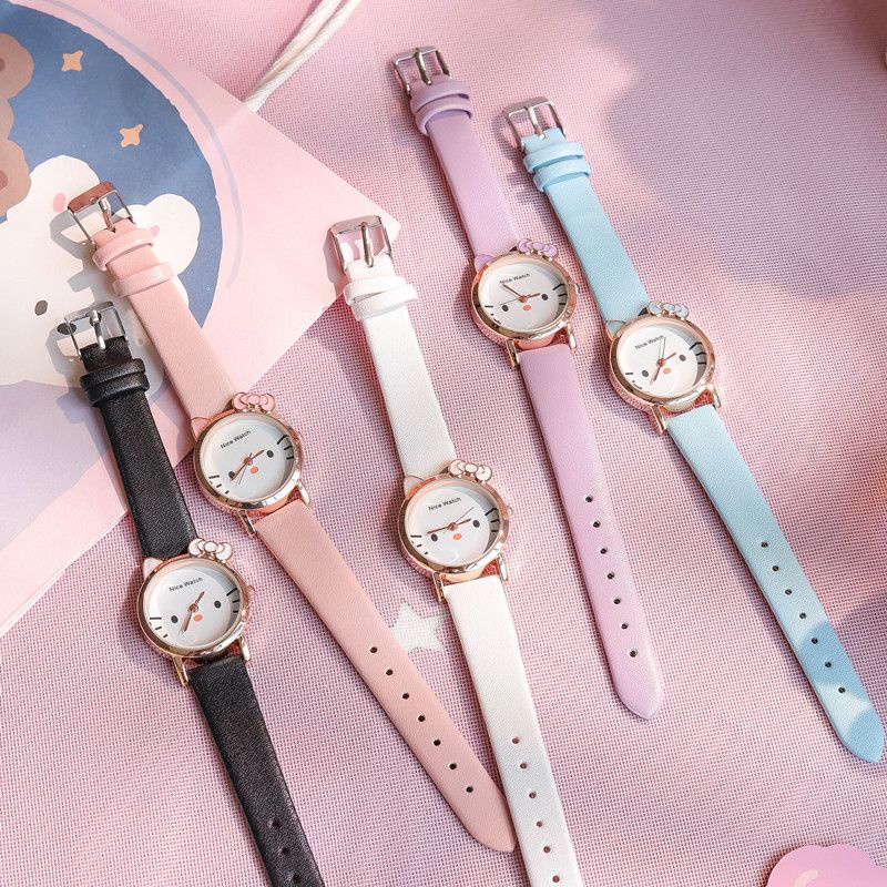 Set Đồng Hồ Đeo Tay Họa Tiết Hoạt Hình Kitty 2023 Dành Cho Bé Gái