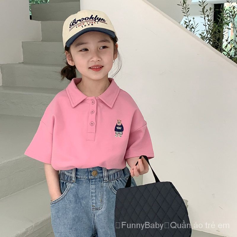 Áo Thun polo Tay Ngắn Phong Cách Phương Tây Thời Trang Xuân Hè Mới 2023 Dành Cho Bé Gái