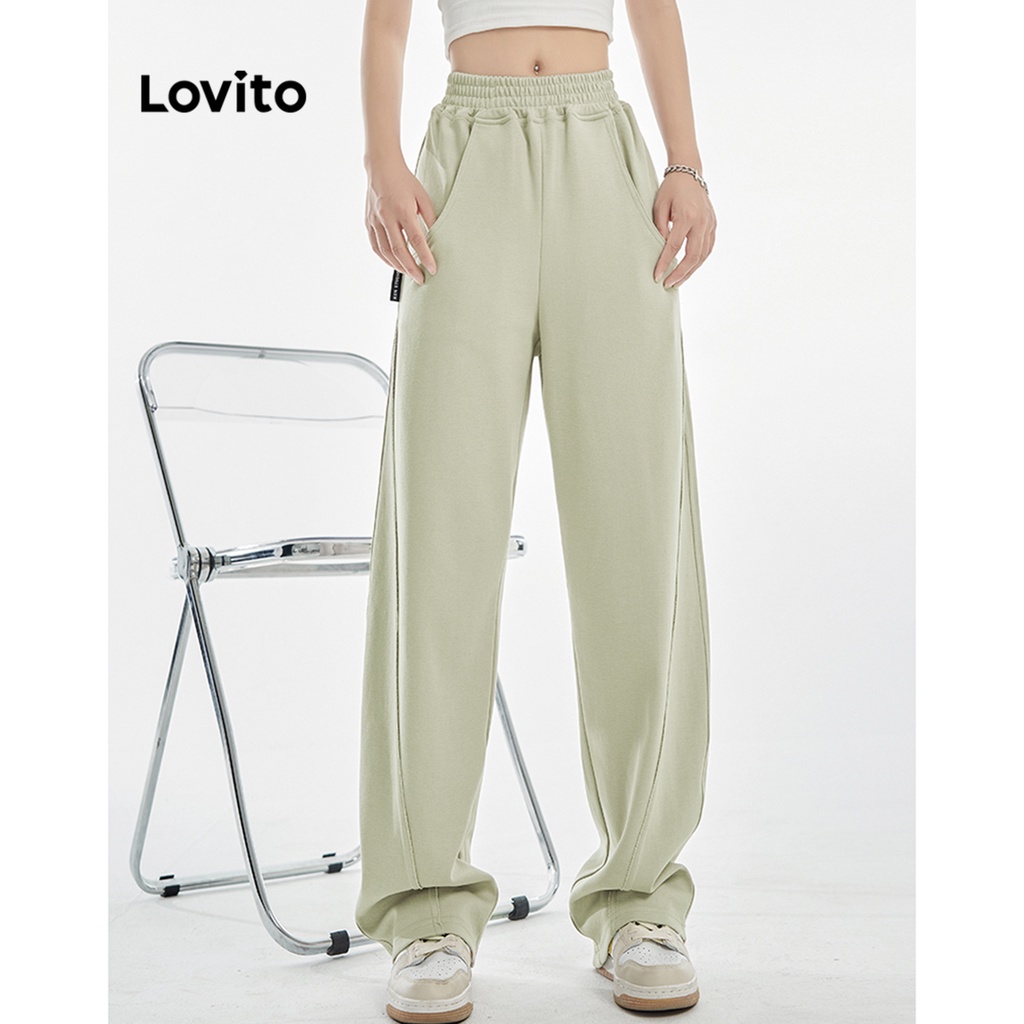 Quần dài Lovito màu trơn có túi cơ bản phong cách thường ngày cho nữ LNA07152