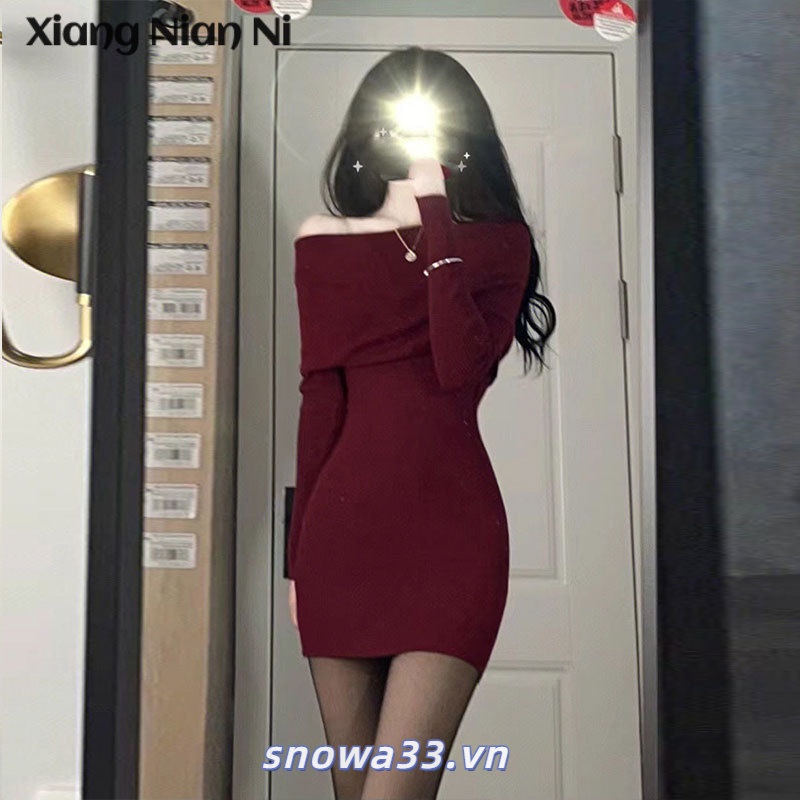 Xiang Nian Ni Đầm Nữ Tay Dài Cổ Treo Màu Đen Thời Trang Xuân Thu Cao Cấp