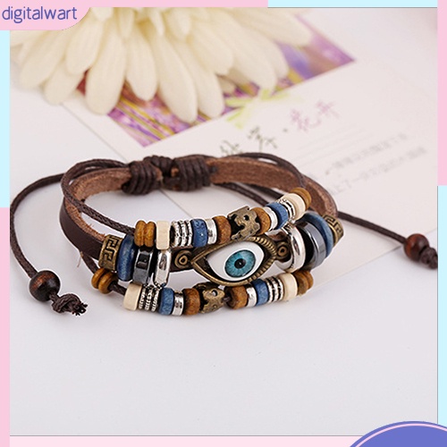 Vòng Tay Da Mặt Hình Mắt Thổ Nhĩ Kỳ Handmade Có Thể Điều Chỉnh Dành Cho Nam Nữ