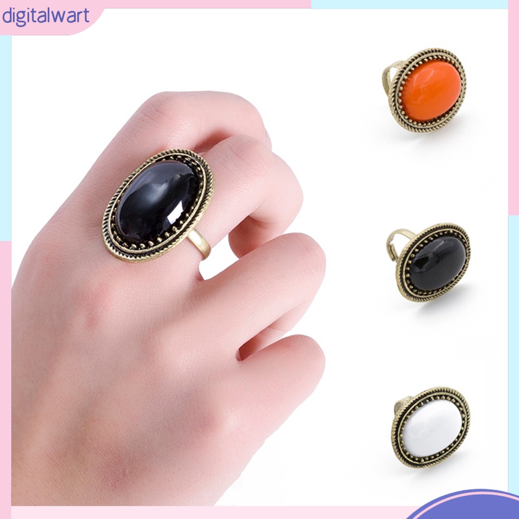 Nhẫn Hợp Kim Đính Đá Tự Nhiên Hình Oval Lớn Có Thể Điều Chỉnh