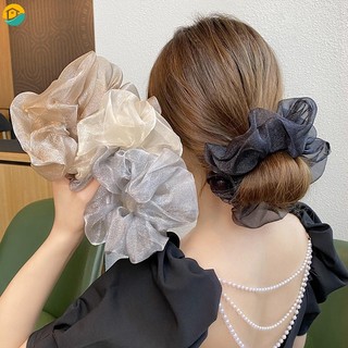Dây buộc tóc co giãn hai lớp bằng lưới lấp lánh đơn giản thời trang cho nữ