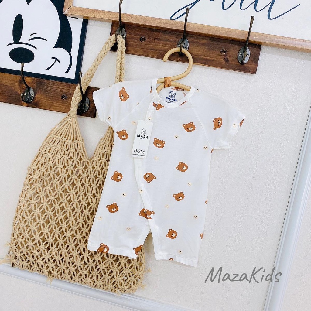 Body đùi cộc tay vải petit sợi tre mềm mát TRẮNG in hình cho bé Mazakids