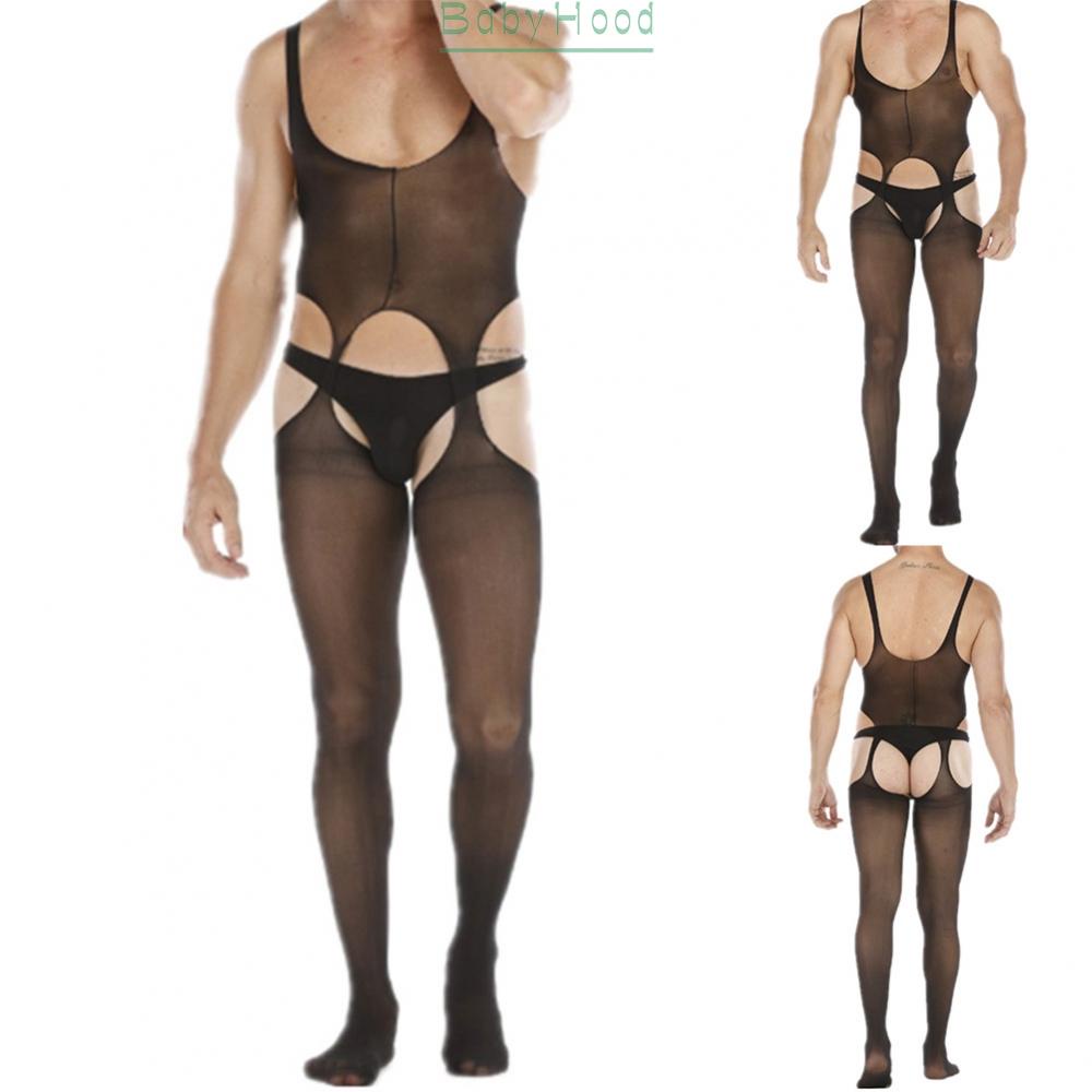 Men Sissy Body Stockings Pantyhose Sheer Mesh Hollow Out Fishnet Tights Pants#BBHOOD