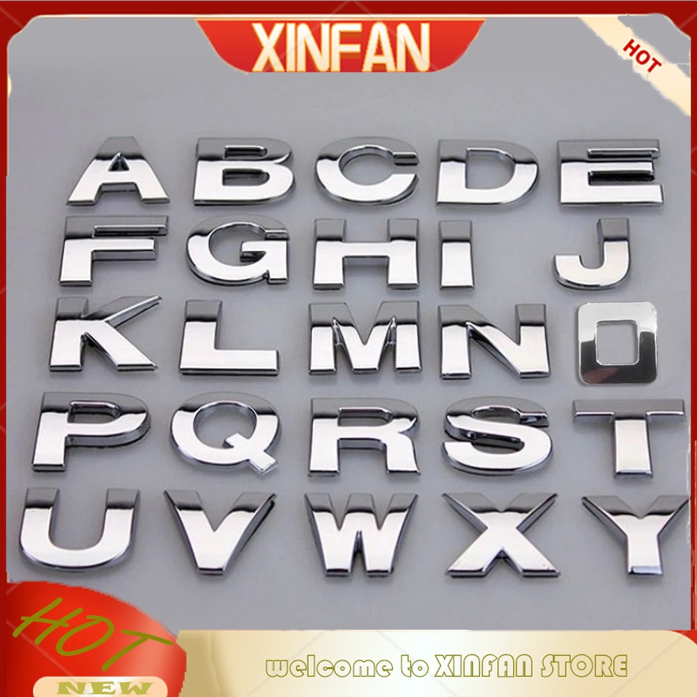 Miếng Dán Hình Chữ Cái Và Số 3D Bằng Kim Loại Màu Bạc Trang Trí Xe Hơi