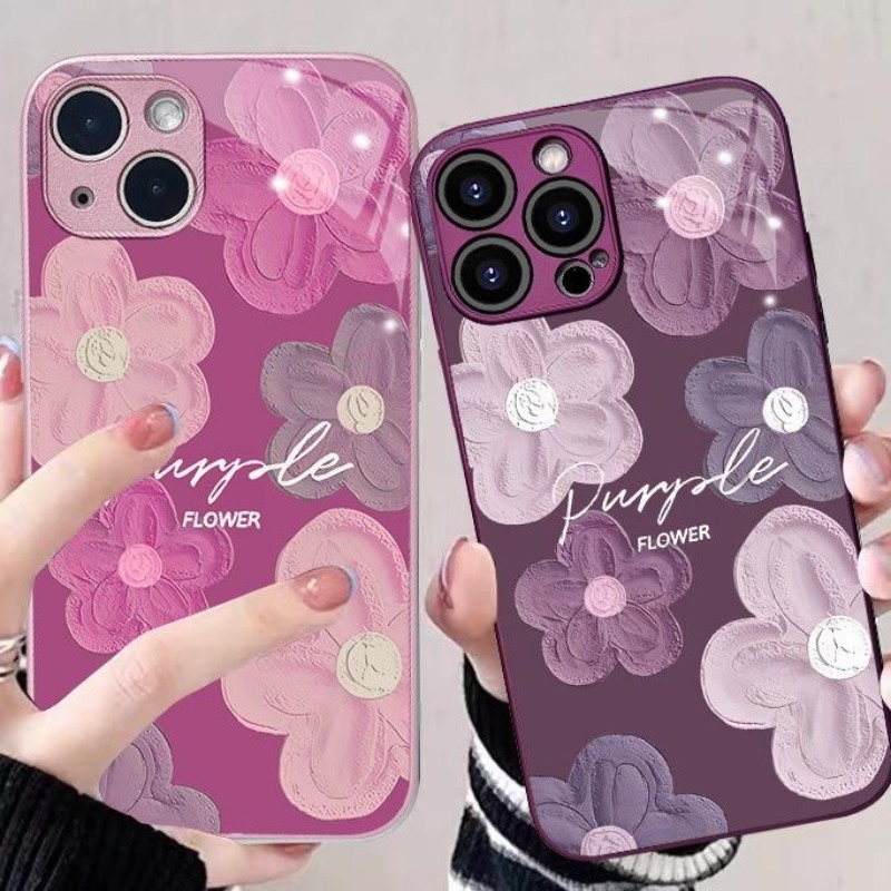 Ốp Điện Thoại Mặt Kính Họa Tiết Hoa Cho Iphone 14promax 13Pro 12 11pro 7 8plus Xsmax
