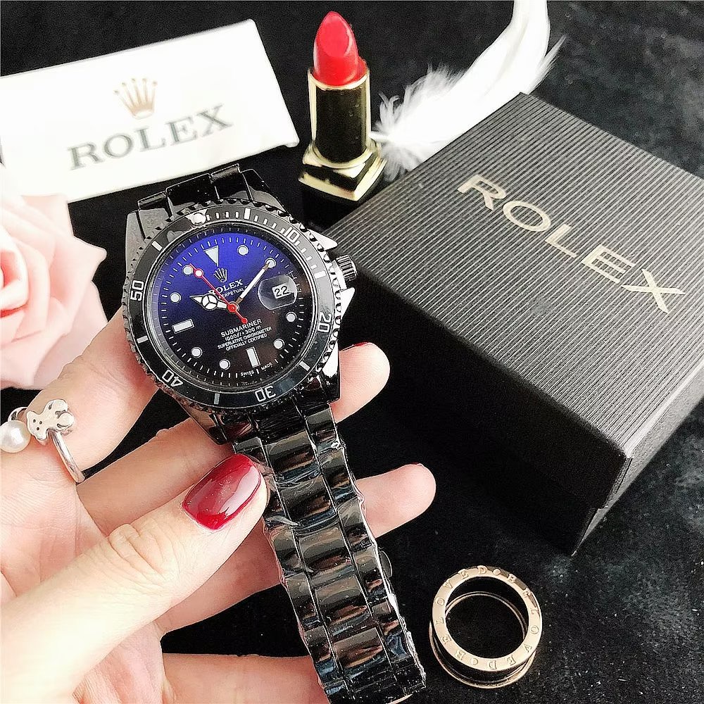 Đồng Hồ Rolex Mặt Tròn Đính Kim Cương Dây Da Thép Không Gỉ Thời Trang Cho Cặp Đôi