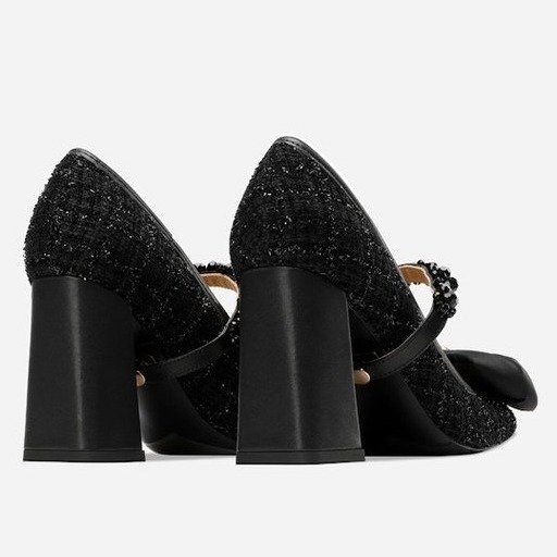 Giày Cao Gót Da PU Miệng Nông Đính Nơ Dễ Thương Cho Nữ