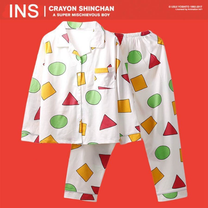 Bộ Đồ Ngủ Tay Dài In Hình Cậu Bé Bút Chì Shin-Chan Dễ Thương Phong Cách Nhật Hàn Thời Trang Xuân Thu Cho Nữ