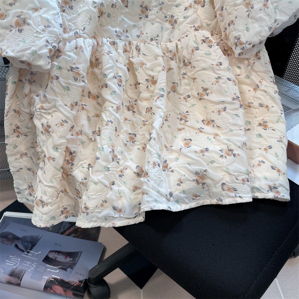 Áo sơ mi nữ hoa pháp ngọt ngào dễ thương cổ vuông tay ngắn peplum top