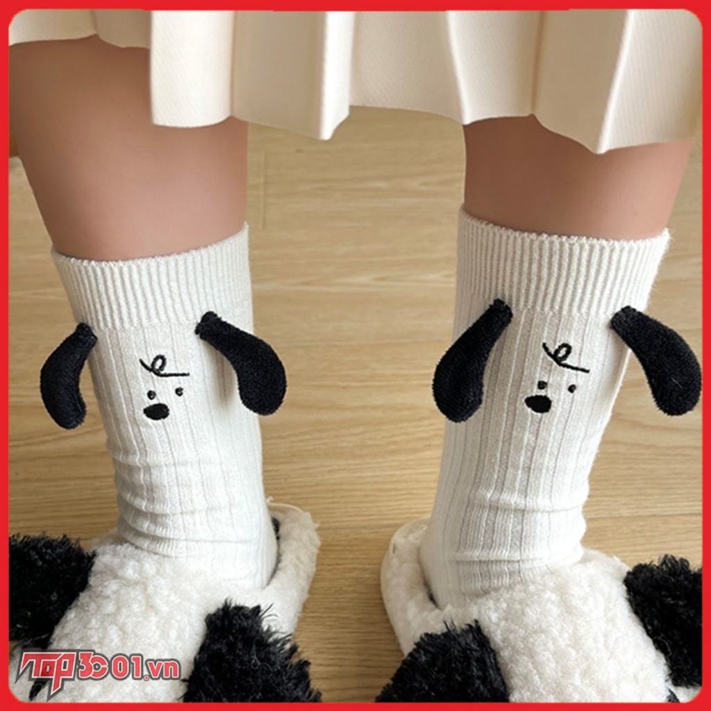 Vớ Nữ Dễ Thương Tai Dài Chó Con Chó Đen Trắng Sinh Viên Trẻ Con Phong Cách Đại Học Vớ Ống Trung Bình Bé Gái Bé Trai Vớ Quà Tặng -top3C01