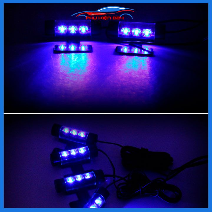 Bộ 4 bóng đèn led trang trí nội thất ô tô màu xanh dương 12V