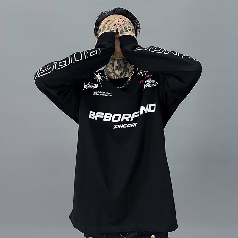 Sinransinya Áo Tay Dài Dáng Rộng Phong Cách hip hop Đường Phố Mỹ Thời Trang Cho Nam