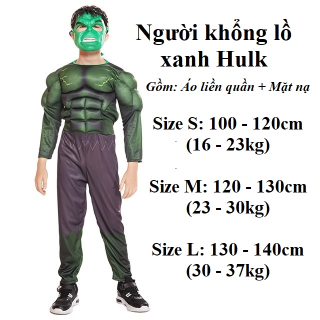 (Trẻ em) Trang phục hóa trang Siêu Anh Hùng Marvel Người Khổng Lồ Xanh Hulk bán kèm phụ kiện