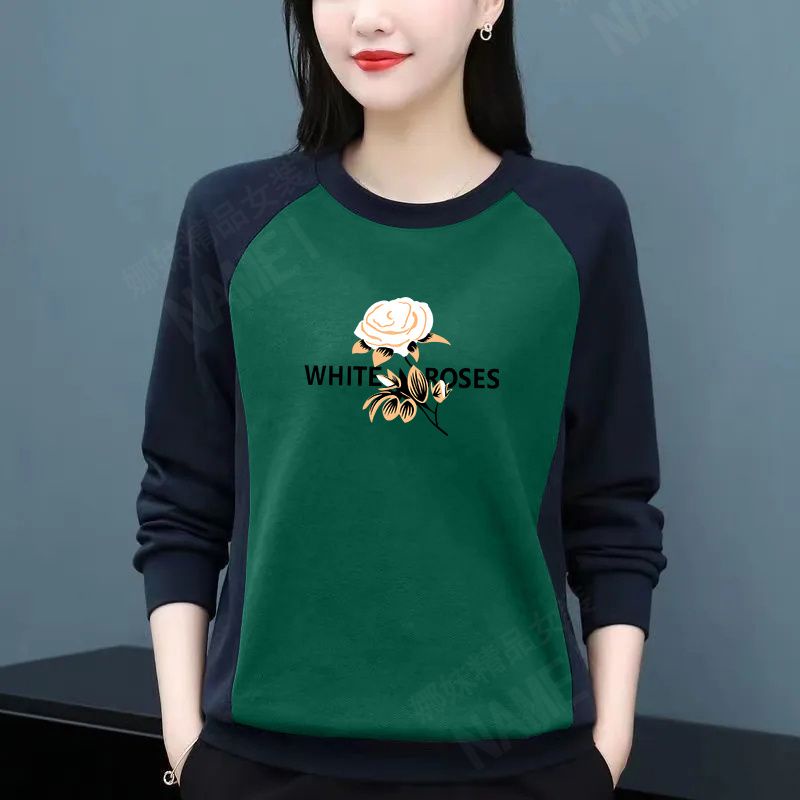 Áo Thun Tay Dài Cổ Tròn / Dáng Rộng Thời Trang Mùa Thu Cho Phụ Nữ Trung Niên