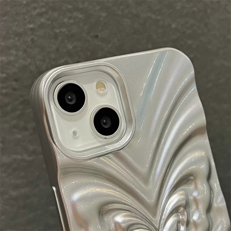 Y2k silver butterfly 3d water ripple phone case iphone 14 13 12 11 pro max món quà bìa mềm phong cách dễ thương hàn quốc