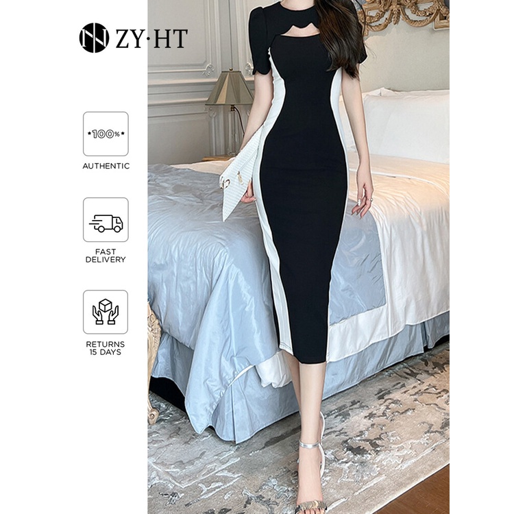 ZYHT Đầm Nước pháp trang trọng thanh lịch cổ điển công sở khoe eo thon Đầm ngang hông 30491