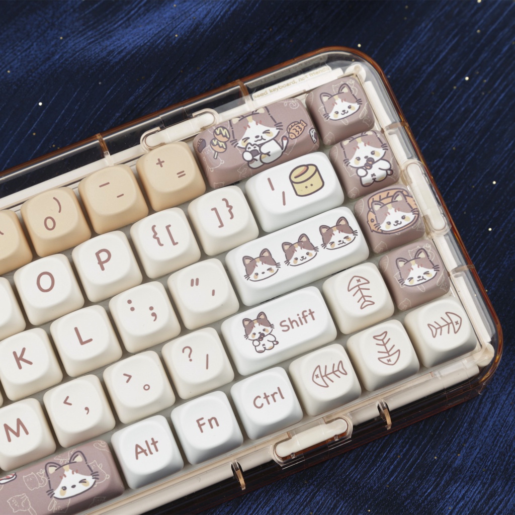 Mèo Tham Lam Keycaps MOA Profile Hoạt Hình Mèo Con PBT Dye Sub Bàn Phím Cơ Keycap