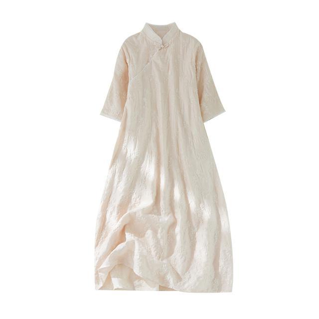Đầm Sườn Xám Cách Tân Chất Liệu Cotton Lanh Thêu Họa Tiết Thời Trang Mùa Hè 2023 Cho Nữ