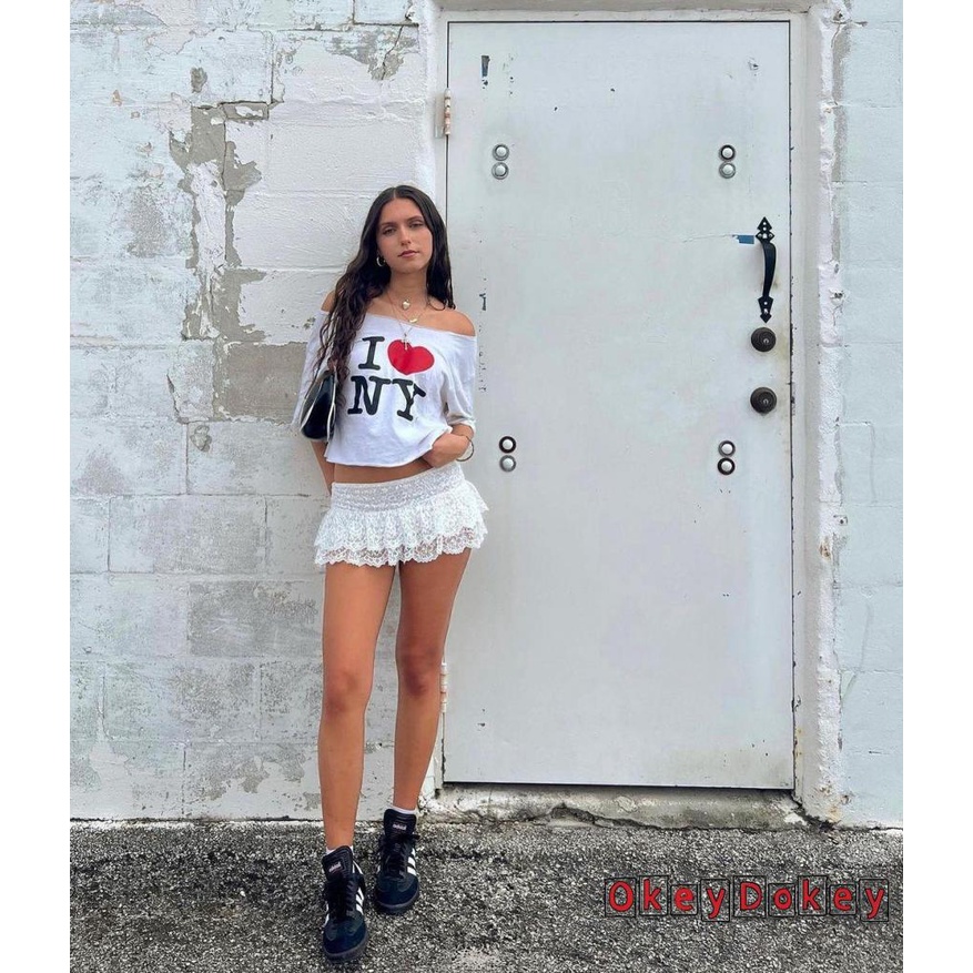Okdk-phụ nữ váy ren hoa xù hem mùa hè váy mini giản dị