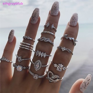 Sthb 15 cái / bộ nhẫn bohemian love leaf ring rhinestone knuckle couple ring jewelry vn