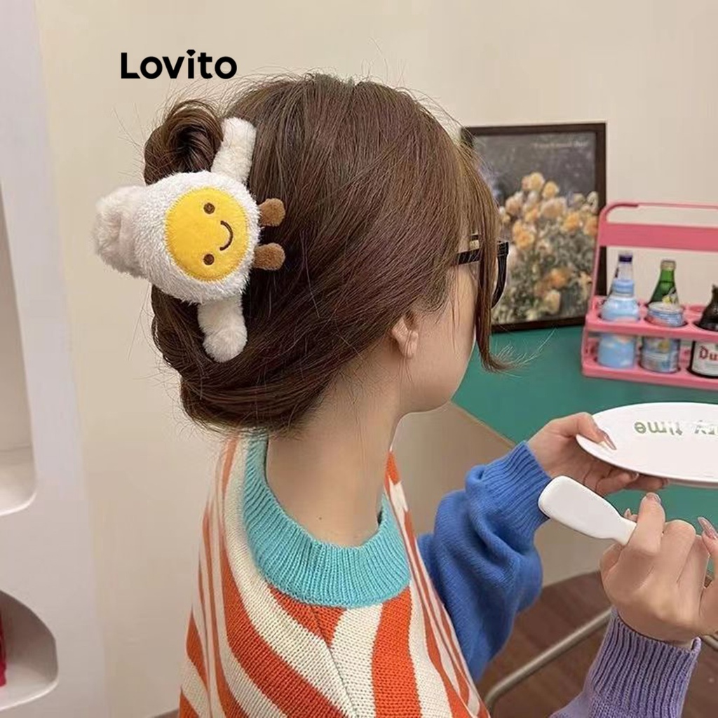 Kẹp tóc Lovito phối hoạt hình giả lông thú phong cách xinh xắn cho nữ L60AD073