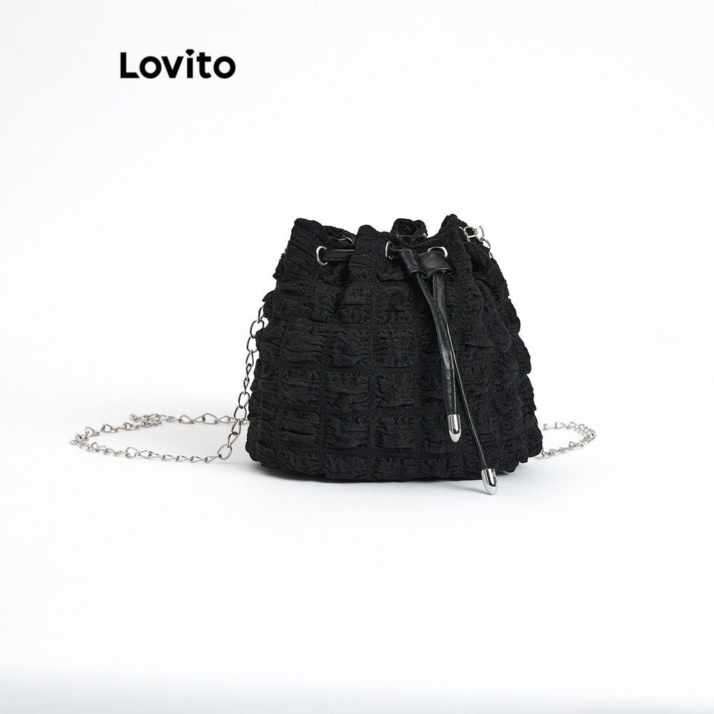 Túi dây rút Lovito màu trơn phong cách thời trang thường ngày dành cho nữ L60AD193 (Trắng/Hồng/Đen)