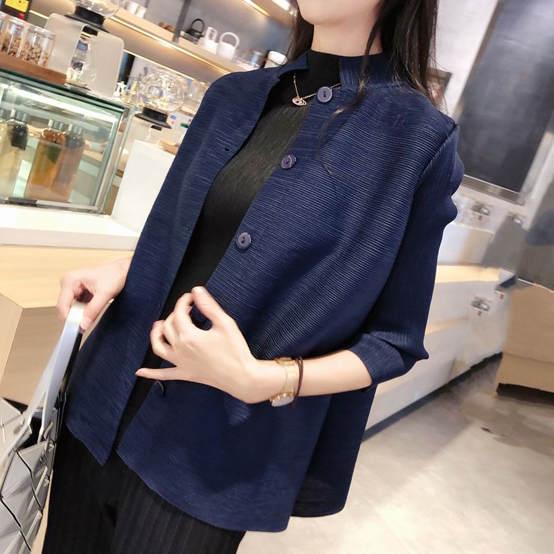 Áo Khoác  Miyake Xuân Thu 2023, Thiết Kế Xếp Ly Rời, Ôm Just Fit
