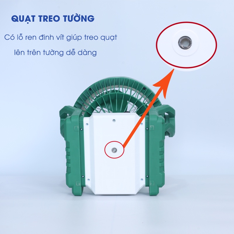 Quạt tích điện Himoki - Kích thước lớn 10 inch - Pin Lithium - Dùng liên tục 10 tiếng