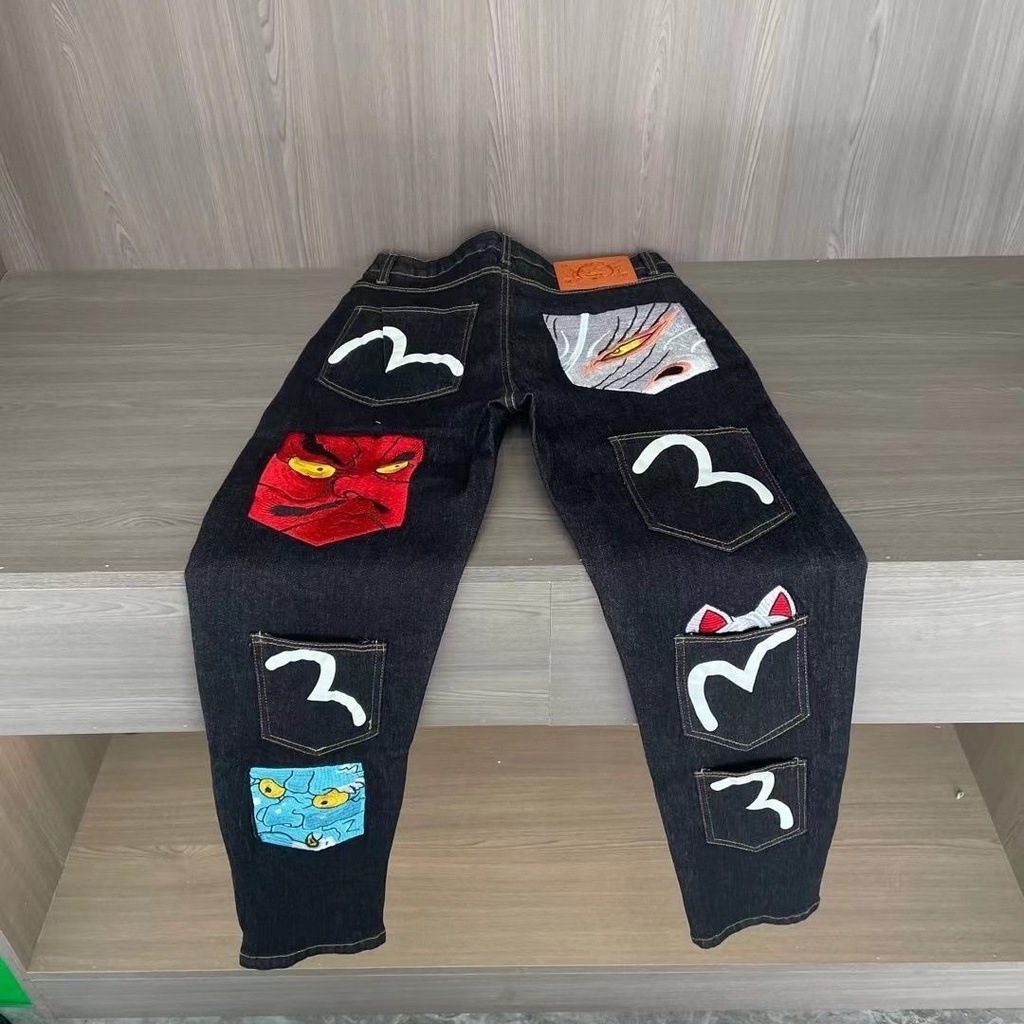 Evisu Quần Jean Dài Dáng Ôm Thêu logo Thời Trang Trẻ Trung Cho Nam
