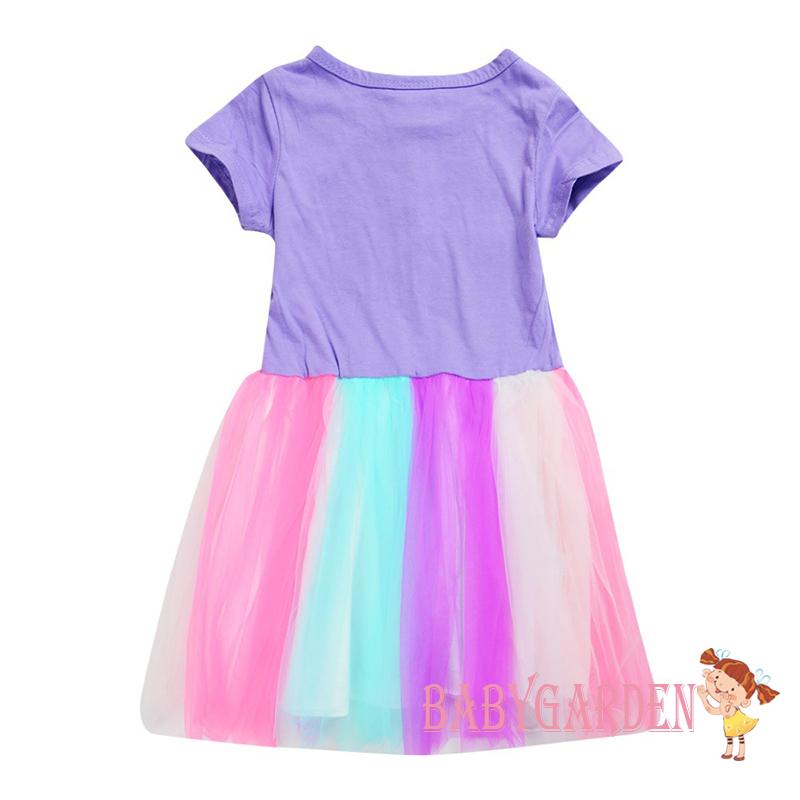 Đầm Công Chúa barbie Tay Ngắn Phối Lưới In Chữ Kèm Túi Đeo Chéo Dễ Thương Cho Bé Gái 3-12 Tuổi