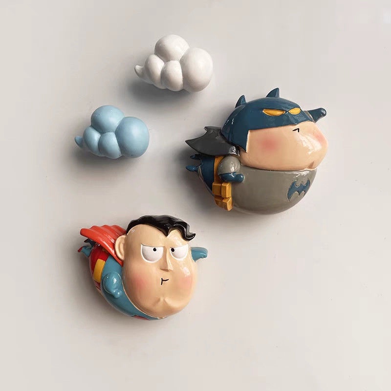 Dễ thương vui nhộn phiên bản q siêu nhân batman tủ lạnh mạnh mẽ sticker magnetic 3d three-dimensional creative cartoon stone-absorbing phụ kiện